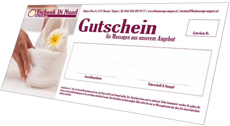 Geschenkgutschein für Thaimassagen bei Tschook Di Nuad in Bozsok